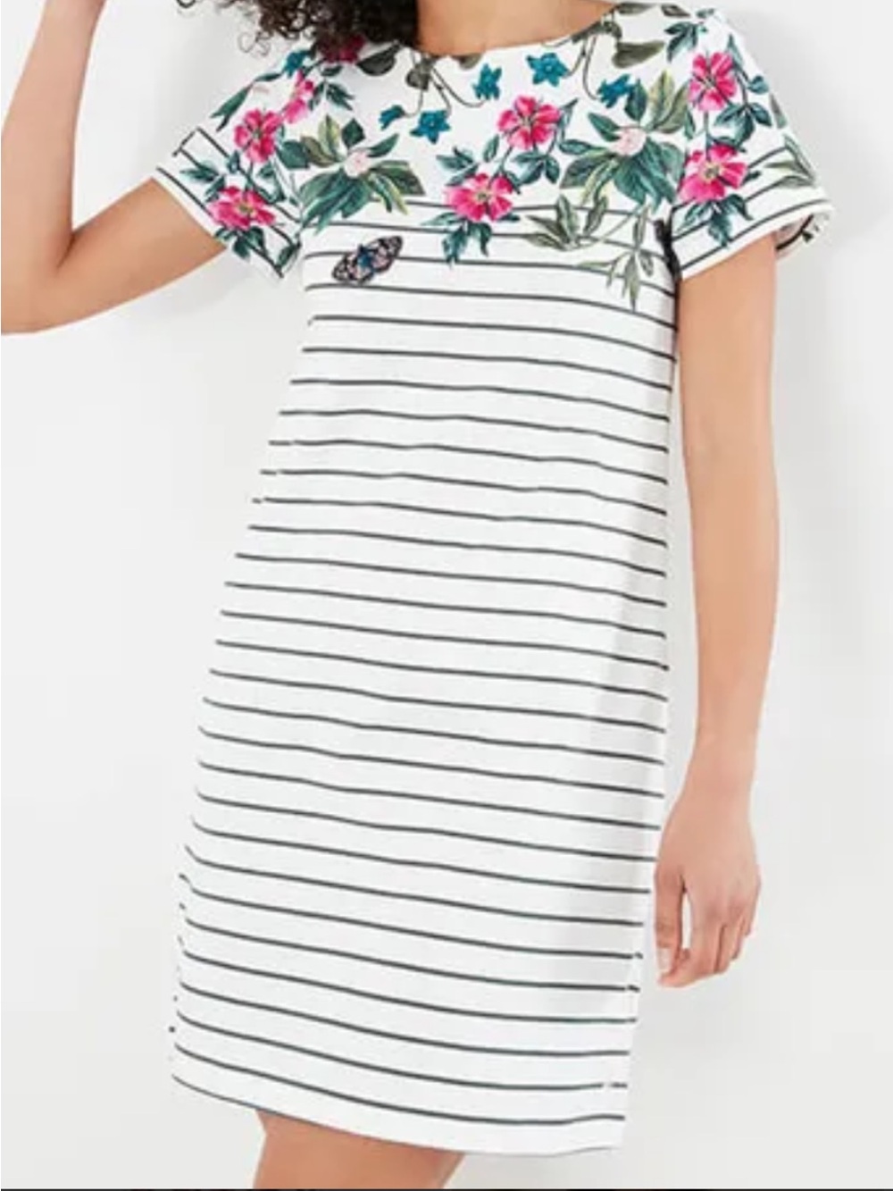 NWT Joules Floral Stripe Short-Sleeve Dress - White with Pink & Green size 6